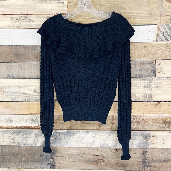Free People Crazy in Love Off the Shoulder Pullover Knit Sweater Black - Picture 2 of 8